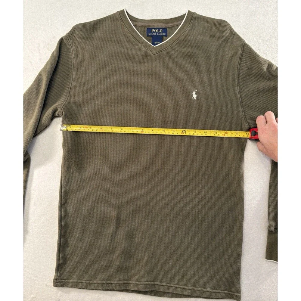 Polo Ralph Lauren Mens Olive Green Waffle Knit V Neck Sweater Medium